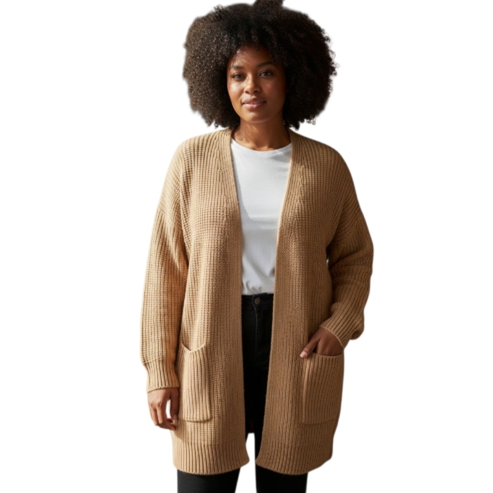 MEROKEEY Women's Tan Open-Front Cardigan Sweater Sz.L EUC